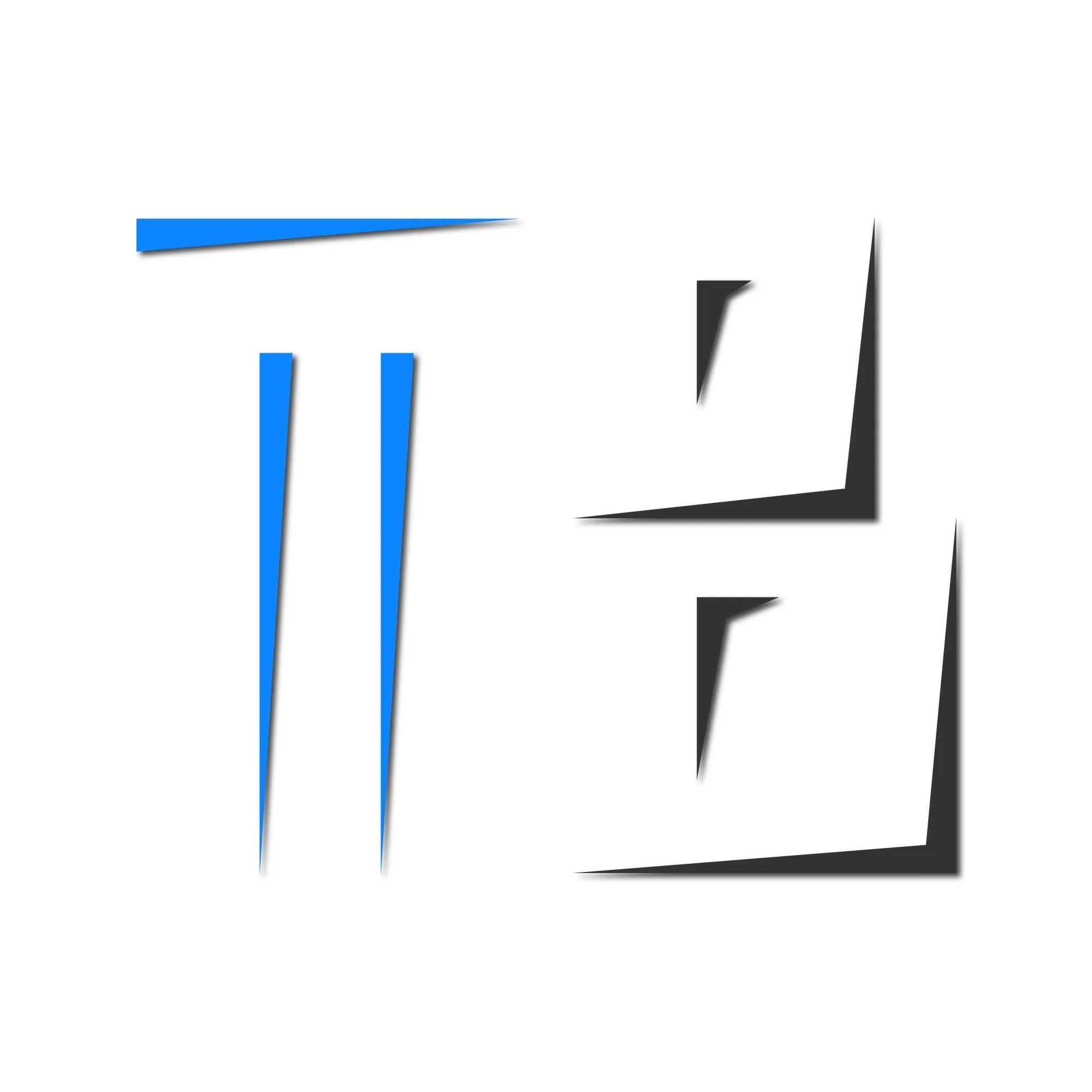 Letters T B in blue and dark gray on a white background, stylized as sticks